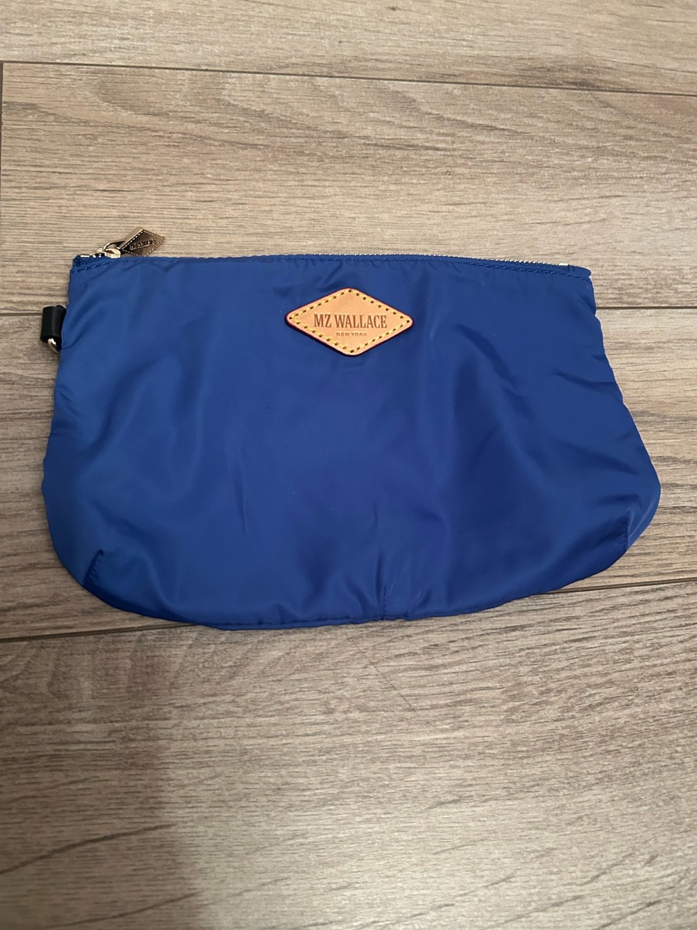MZ Wallace Cobalt Blue Nylon Zip Pouch with Leather Logo Bag Insert D Ring